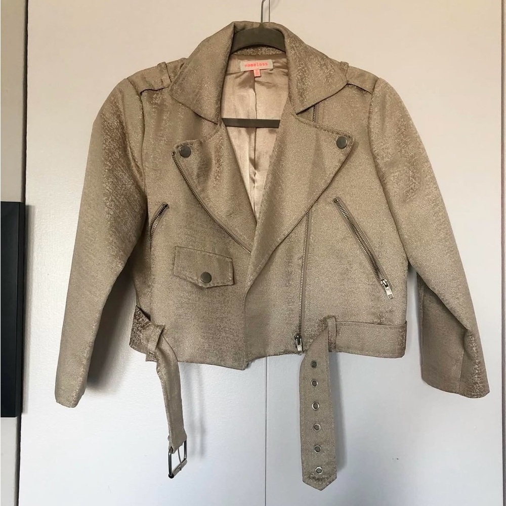 Beige Women's Biker Jacket Size Small M